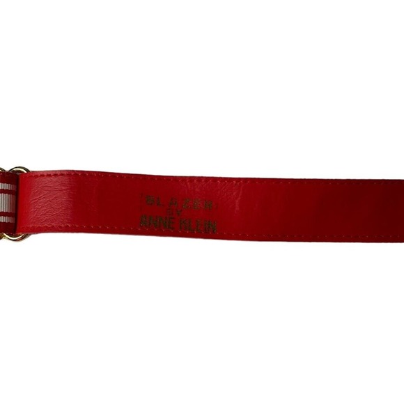 Vintage Anne Klein Studio NYC Gold Lion Buckle Womens Belt Red White 1976